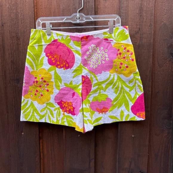 Lilly Pulitzer High Waist Shorts - Pink, Green, Yellow Floral - Picture 1 of 10